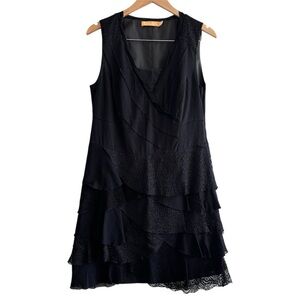 Crisca Cotton Lace Tiered Layered Mini Dress